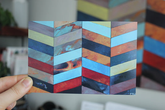 Postcard - Chevron Sunset acrylic painting