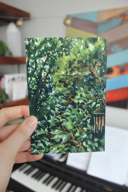 Postcard - Wooden Wind Chimes in Summer watercolour painting